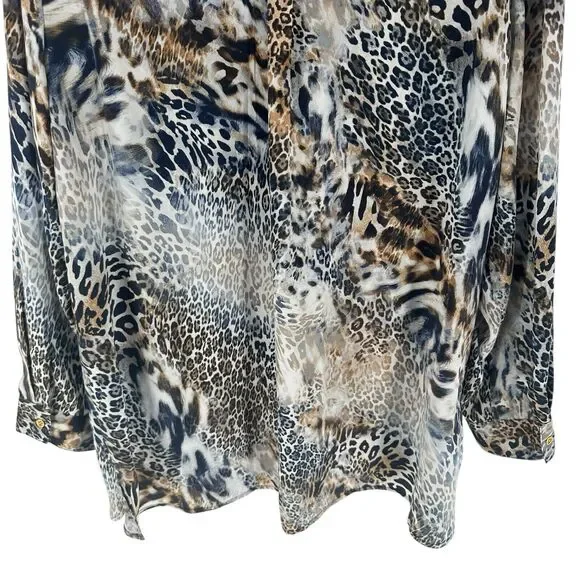 Chicos Shirt Womens XXL Brown Animal Print Zebra Cheetah Popover Tunic Top - Picture 12 of 16